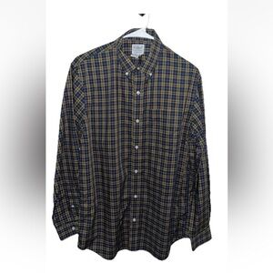 L.L. Bean Men's Plaid Button-Down Long Sleeve Shirt Brown Blue Size S EUC